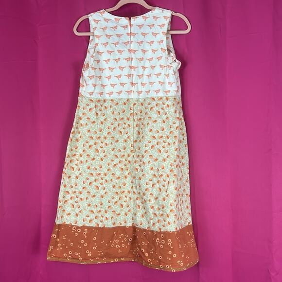 Unbranded orange and cream bird and floral print empire waist midi dress, XS - Picture 2 of 7